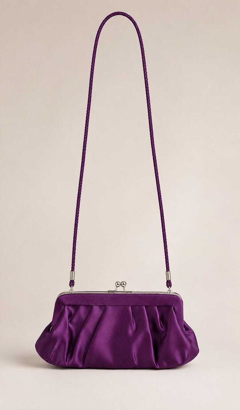 Kate Landry Purple Satin Convertible Clutch Evening Bag Braided Strap